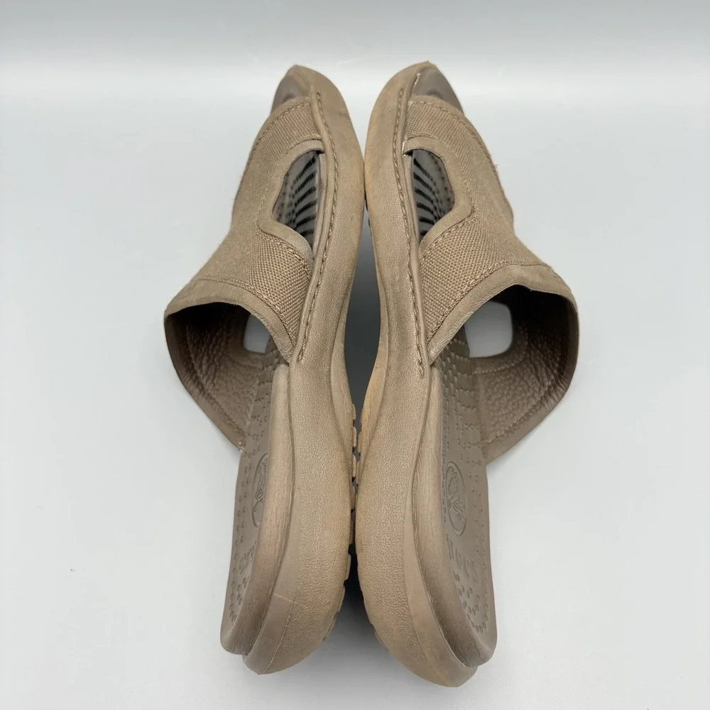 Crocs Canvas Slides Men 8 Women 9-9.5 Brown Slip On Sandals